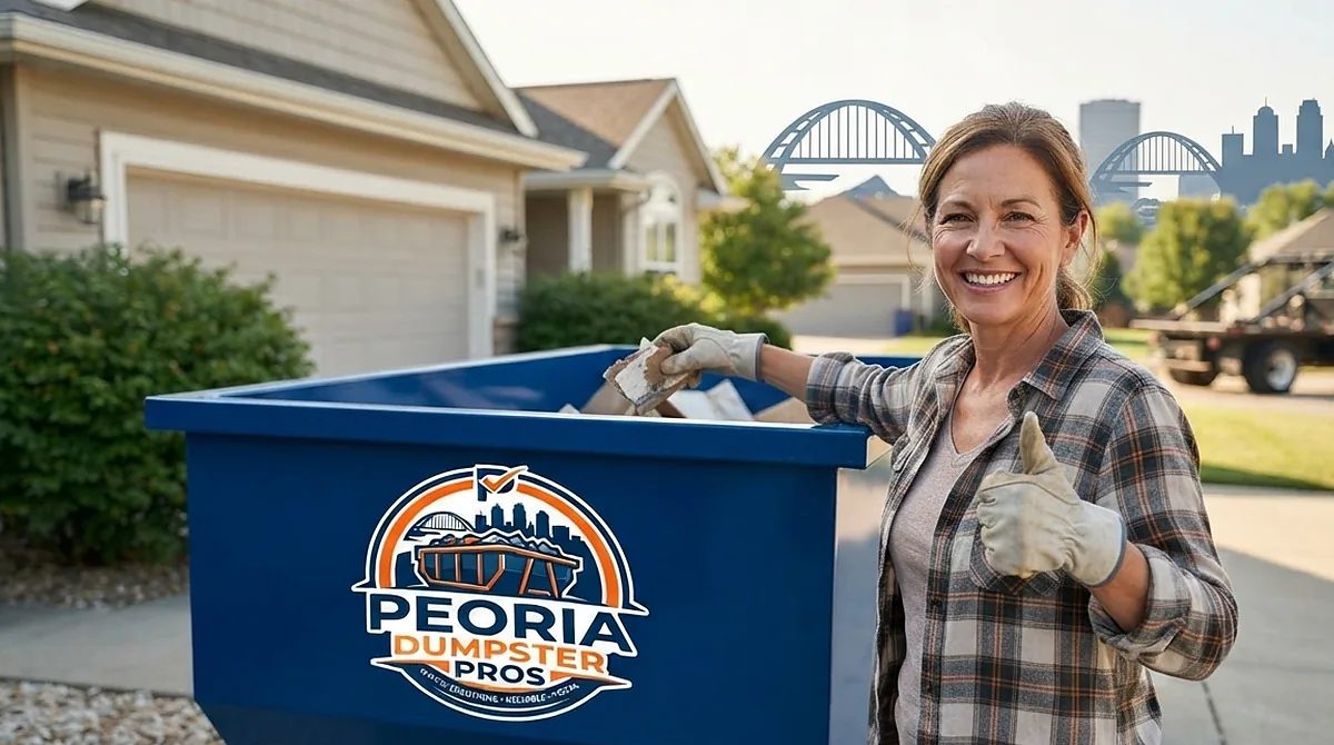 Peoria Dumpster Pros container delivered to a driveway in the Dunlap area