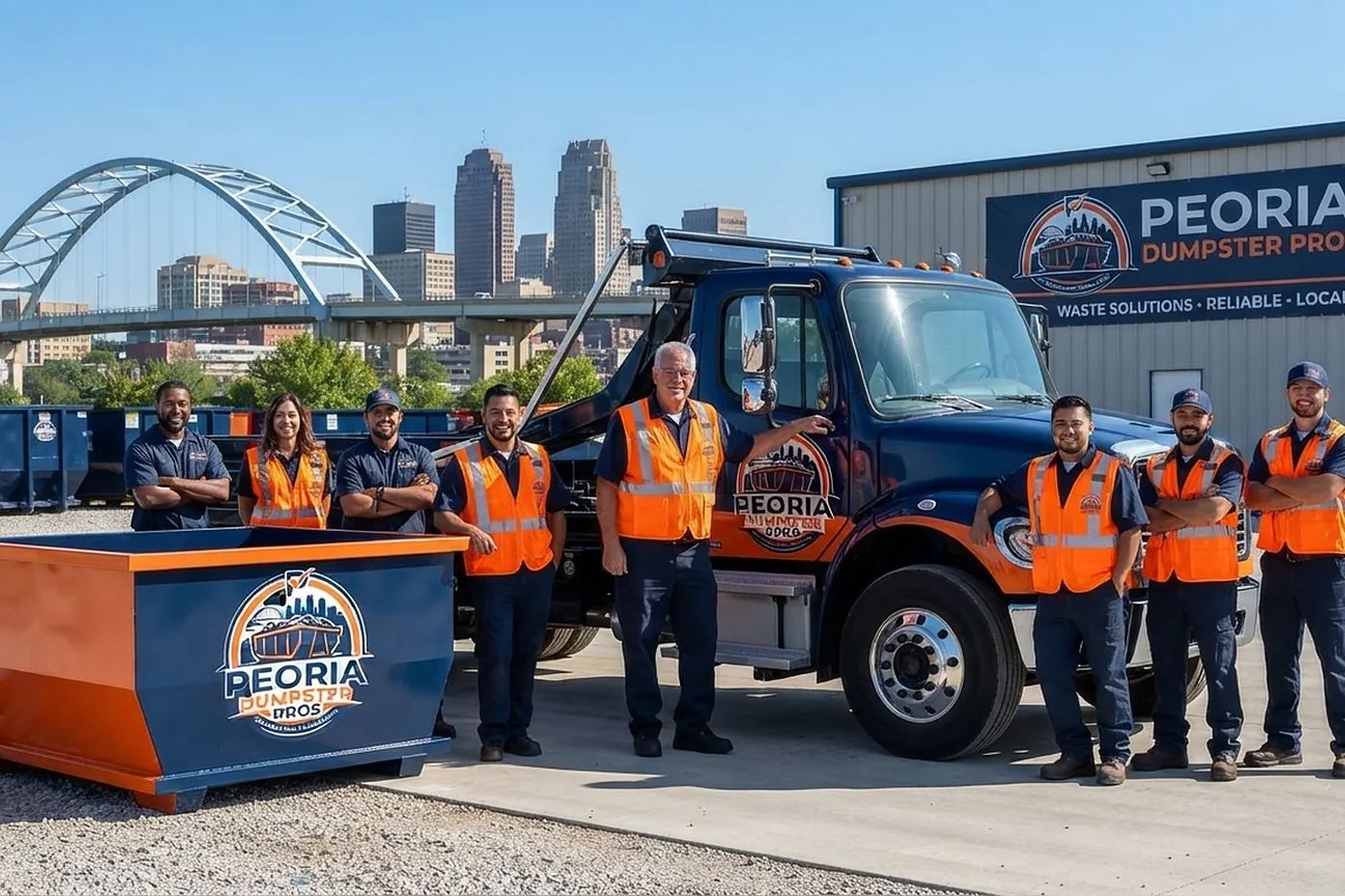 The Peoria Dumpster Pros crew in front of the truck